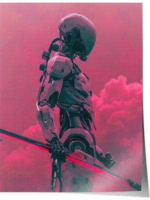 Zestia Premium Poster Pembe Gökyüzünde Astronot Bilim Kurgu Sahnesi Salon Dekoru