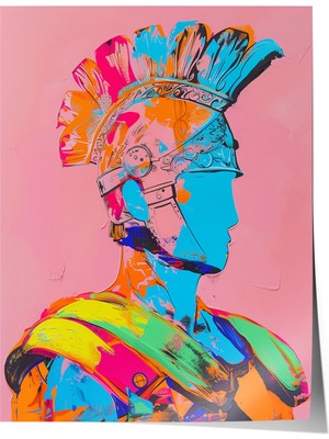 Zestia Premium Poster Fütüristik Renkli Savaşçı Kafası Pop Art Salon Dekoru