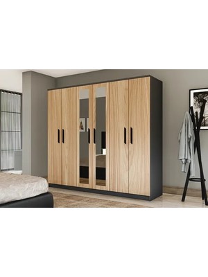 Vivense Gm 088 Gardırop, 6 Kapaklı Aynalı, Sonomo Antrasit