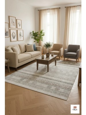 Bohem Tarz Leke Tutmaz Akrilik Oda Halısı - Yumuşak Dokulu & Sık Dokuma