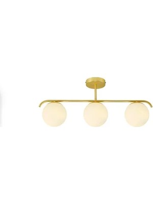 Vivense Paris Üçlü Avize Beyaz Camlı,eskitme Gold Kasalı