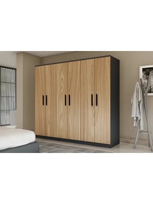 Vivense Gm 087 Gardırop, 6 Kapaklı Aynasız, Sonomo Antrasit