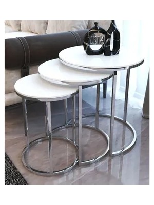 Vivense Tubihome Mdf Tabla Zigon Sehpa, Gümüş Beyaz