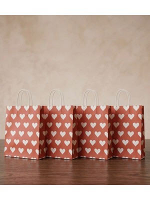 25X31CM (20ADET)BEYAZ Kalp Desenli Kırmızı Kraft Çanta,hediye Poşeti,hediye Paketi,kraft Kağıt Çanta
