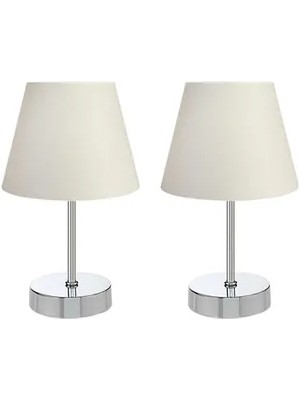 Vivense Evlight Metal Ayaklı Ikili Abajur, Krom Beyaz