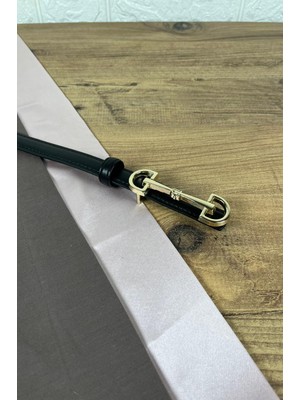 Paşala Leather Hakiki Deri Kadın Kemer Siyah Gold Ataç Tokalı 2 cm Genişlik Dikişli Bombeli Elbise Uyumlu