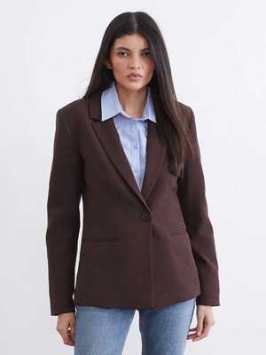 LC Waikiki Lcw Vision Kahverengi Krep Kadın Blazer Ceket