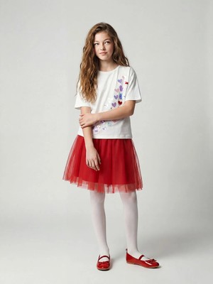LC Waikiki Lcw Kids Kırmızı Beli Lastikli Kız Çocuk Tütü Etek
