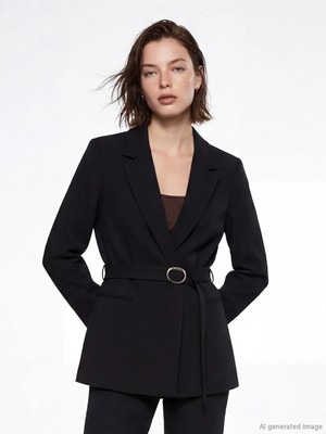 LC Waikiki Lcw Vision Siyah Kemerli Krep Kadın Blazer Ceket