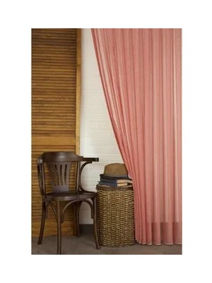 Vivense Kırçıllı Keten Pilesiz Tül Perde, Kırmızı, 100X260