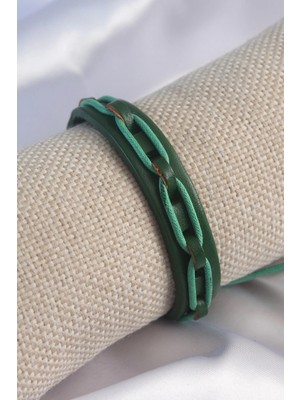 TKÇ Mey Ithalat® Yeşil Renk Deri Ipli Erkek Bileklik