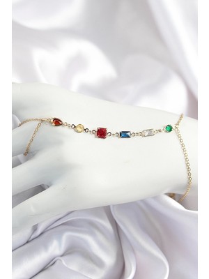 TKÇ Mey Ithalat® Pirinç Renkli Zirkon Taşlı Y Model Gold Renk Kadın Şahmeran