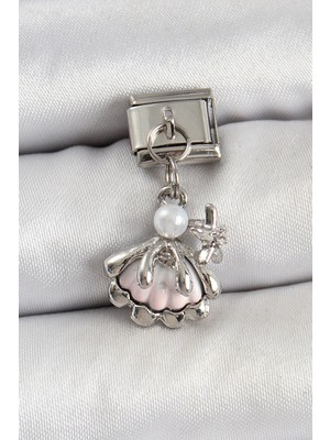 TKÇ Mey Ithalat® 316L Çelik Sallantılı Inci Detaylı Istiridye Model Gümüş Renk Nomination Cha