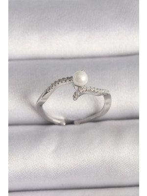 TKÇ Mey Ithalat® Pirinç Gümüş Renk Zirkon Taşlı Ayarlanabilir Yüzük