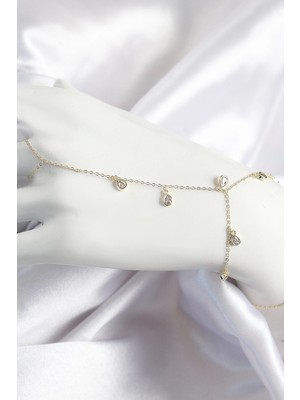 TKÇ Mey Ithalat® Pirinç Zirkon Taşlı Sallantılı Damla Model Gold Renk Kadın Şahmeran