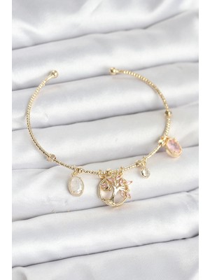 TKÇ Mey Ithalat® Hayat Ağacı Charmlı Gold Renk Pirinç Kadın Bileklik