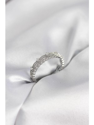 TKÇ Mey Ithalat® Gümüş Renk Motif Desenli Zirkon Taşlı Kadın Yüzük