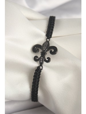 TKÇ Mey Ithalat® Pirinç Siyah Renk Zirkon Taş Işlemeli Zambak Figür Asansörlü Makrome Model Kad