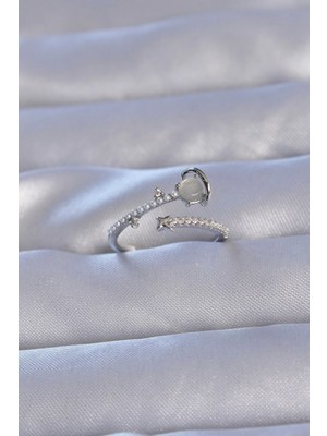 TKÇ Mey Ithalat® Pirinç Gümüş Renk Zirkon Taşlı Incili Satürn Model Ayarlanabilir Yüzük