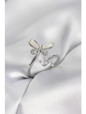 TKÇ Mey Ithalat® Gümüş Renk Yusufçuk Model Zirkon Taşlı Kadın Yüzük