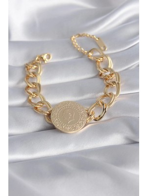 TKÇ Mey Ithalat® 316L Çelik Gold Renk Tam Altın Model Samanyolu Kadın Bileklik