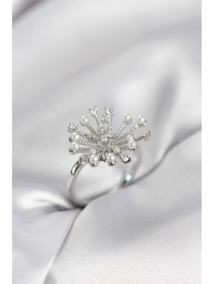 TKÇ Mey Ithalat® Gümüş Renk Karahindiba Model Zirkon Taşlı Kadın Yüzük