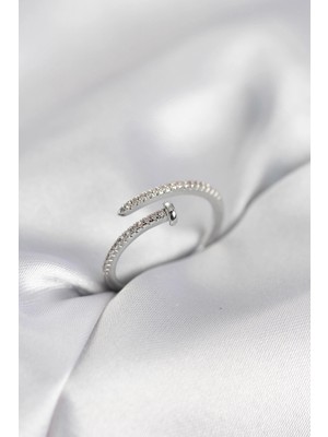 TKÇ Mey Ithalat® Çivi Model Zirkon Taşlı Gümüş Renk Kadın Yüzük