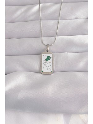 TKÇ Mey Ithalat® 316L Çelik Gümüş Renk Beyaz Mineli Tarot Kolye