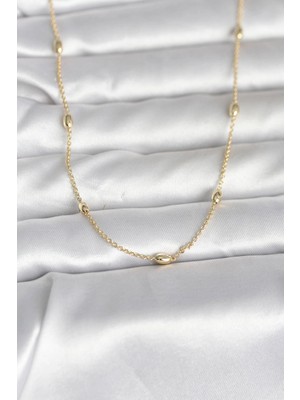 TKÇ Mey Ithalat® cm 14K Gold Renk Damla Topçuk Model Zincirli 60 cm Kadın Kolye