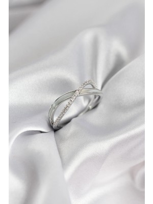 TKÇ Mey Ithalat® Zirkon Taşlı Sarmal Sedefli Gümüş Renk Kadın Yüzük