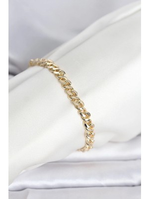 TKÇ Mey Ithalat® cm 14K Gold Renk Yassı Zincir Model Kadın Bileklik