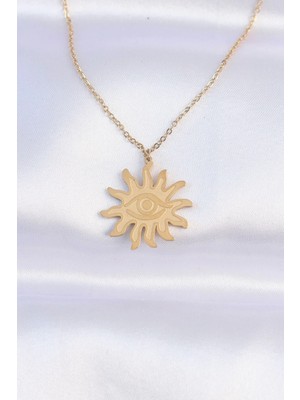 TKÇ Mey Ithalat® 316L Çelik Zincir Gold Renk Göz Güneşi Tasarımlı Kolye