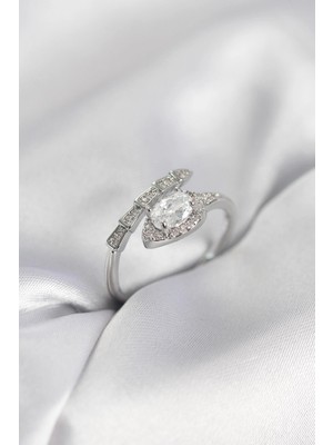 TKÇ Mey Ithalat® Yılan Model Gümüş Renk Zirkon Taşlı Kadın Yüzük