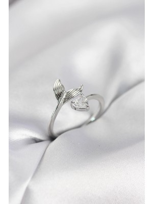 TKÇ Mey Ithalat® Balık Kuyruğu Model Gümüş Renk Zirkon Taşlı Kadın Yüzük