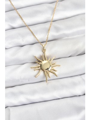 TKÇ Mey Ithalat® 316L Çelik Zincir Gold Renk Güneş Model Kadın Kolye