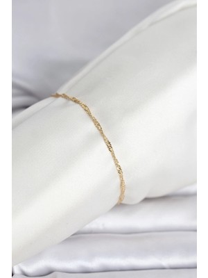 TKÇ Mey Ithalat® cm 14K Gold Renk Ezme Burgu Zincir Model Kadın Bileklik