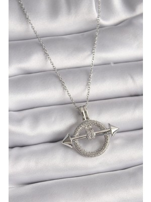 TKÇ Mey Ithalat® 316L Çelik Gümüş Renk Zincir Zirkon Taşlı Halka Model Kadın Kolye