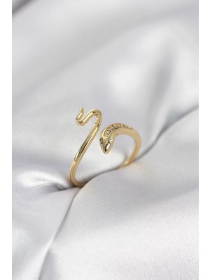 TKÇ Mey Ithalat® Gold Renk Yılan Model Zirkon Taşlı Kadın Yüzük