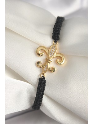 TKÇ Mey Ithalat® Pirinç Gold Renk Zirkon Taşlı Zambak Figür Asansörlü Makrome Model Kadın Bilek