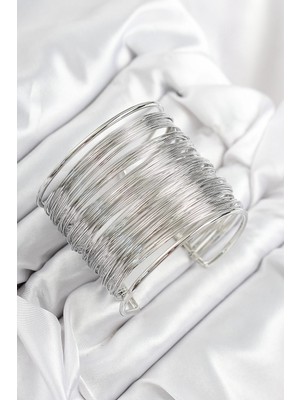 TKÇ Mey Ithalat® Pirinç Tel Sarma Model Gümüş Renk Kadın Bileklilk