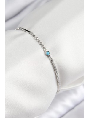 TKÇ Mey Ithalat® Pirinç Zirkon Taşlı Boncuk Model Ezme Zincir Gümüş Renk Kadın Bileklik