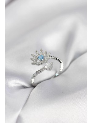 TKÇ Mey Ithalat® Gümüş Renk Göz Model Zirkon Taşlı Kadın Yüzük