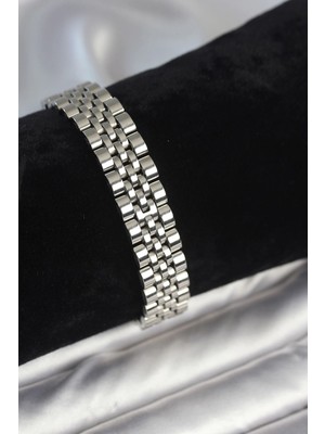 TKÇ Mey Ithalat® 316L Çelik 12 mm Kalınlıkta Gümüş Renkli Erkek Bileklik