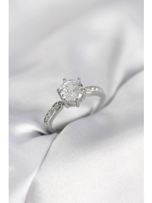 TKÇ Mey Ithalat® Zirkon Taşlı Tek Taş Model Gümüş Renk Kadın Yüzük