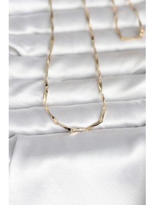 TKÇ Mey Ithalat® cm 14K Gold Renk Kesme Çubuk Zincirli Model 60 cm Kadın Kolye