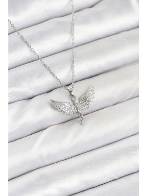 TKÇ Mey Ithalat® 316L Çelik Zincir Gümüş Renk Melek Model Kadın Kolye