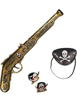 TKÇ Mey Ithalat® Oyuncak Korsan Tabancası Korsan Maskesi ve 2 Adet Korsan Yüzüğü Seti