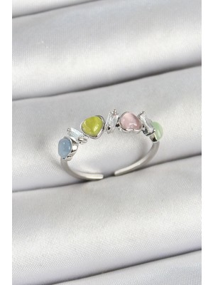 TKÇ Mey Ithalat® Pirinç Sıralı Kalp Figürlü Zirkon Taşlı Gümüş Renk Ayarlanabilir Kadın Yü