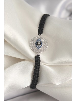 TKÇ Mey Ithalat® Pirinç Gümüş Renk Zirkon Taşlı Göz Işlemeli Figür Asansörlü Makrome Model