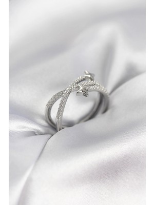 TKÇ Mey Ithalat® Gümüş Renk Zirkon Taşlı Halley Model Kadın Yüzük